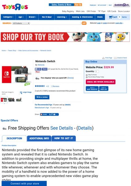 Toys'R'Us Nintendo Switch 